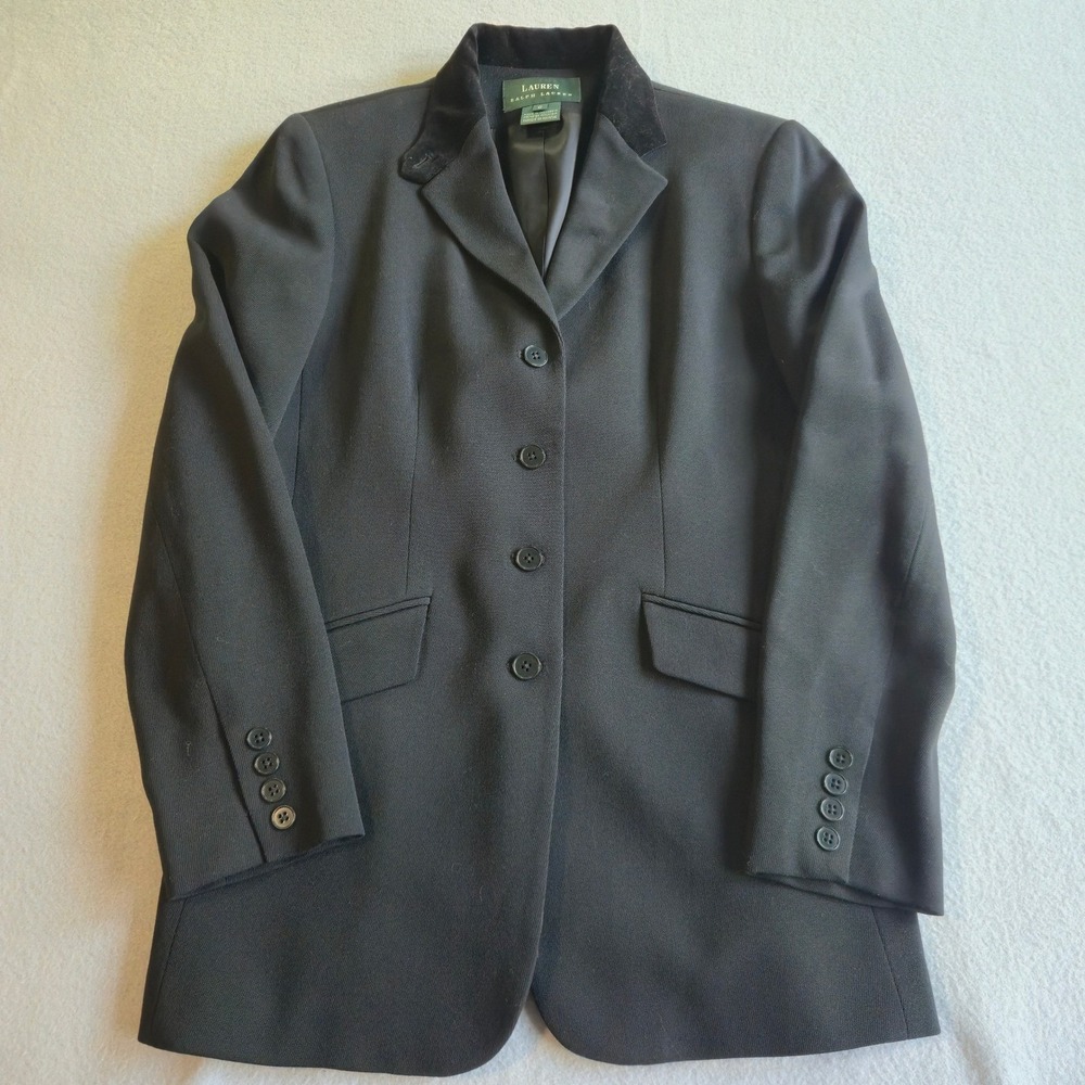 Lauren Ralph Lauren Equestrian Blazer Womens 6 Black Velvet Collar Riding Jacket